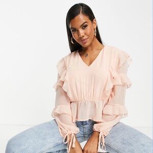 Missguided peplum blouse with frill hem in pink